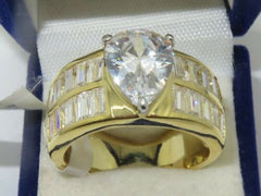 Jewellery Kingdom 5CT Pear Cubic Zirconia Cocktail Sparkling Clear Ladies Gold Ring - Jewelry Rings - British D'sire