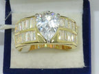 Jewellery Kingdom 5CT Pear Cubic Zirconia Cocktail Sparkling Clear Ladies Gold Ring - Jewelry Rings - British D'sire