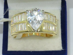 Jewellery Kingdom 5CT Pear Cubic Zirconia Cocktail Sparkling Clear Ladies Gold Ring - Jewelry Rings - British D'sire