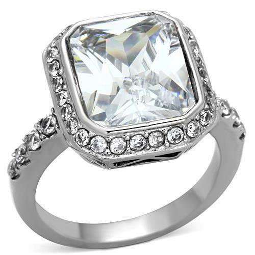 Jewellery Kingdom 6 CT Cubic Zirconia Stainless Steel Silver Accents Pretty Ladies Emerald Ring - Jewelry Rings - British D'sire Main image