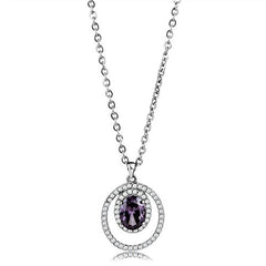 Jewellery Kingdom 6CT Cubic Zirconia Oval Purple Silver Stainless Steel Ladies Amethyst Necklace - Necklaces & Pendants - British D'sire