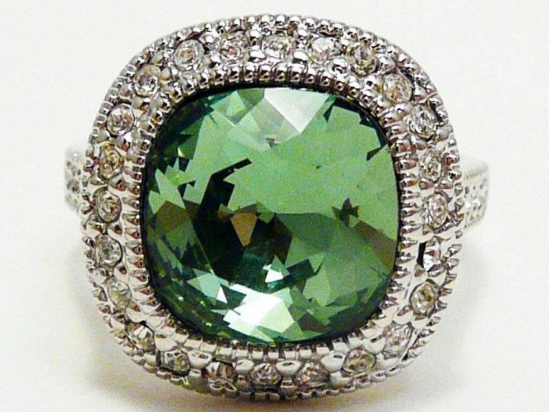 Jewellery Kingdom 6ct Cushion Cut CZ Stainless Steel Dress Emerald Ladies Ring (Silver & Green) - Jewelry Rings - British D'sire Main image