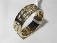 Jewellery Kingdom 7mm Thumb Greek Key Cubic Zirconia 18kt Steel Mens Wedding Ring (Gold) - Jewelry Rings - British D'sire