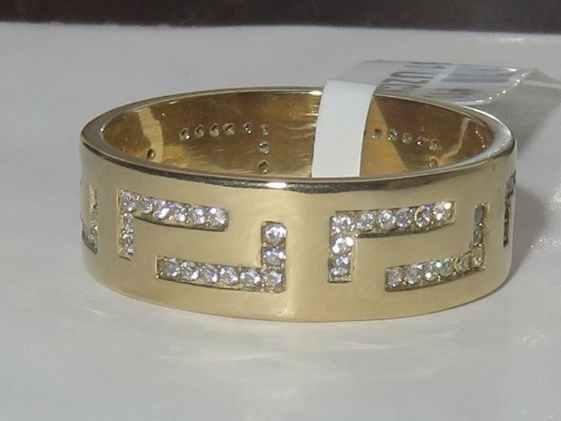 Jewellery Kingdom 7mm Thumb Greek Key Cubic Zirconia 18kt Steel Mens Wedding Ring (Gold) - Jewelry Rings - British D'sire Main image
