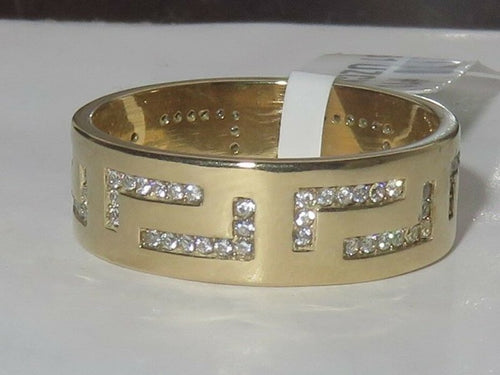 Jewellery Kingdom 7mm Thumb Greek Key Cubic Zirconia Steel Mens Wedding Ring (Gold)