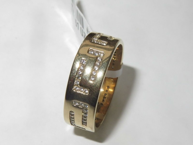 Jewellery Kingdom 7mm Thumb Greek Key Cubic Zirconia 18kt Steel Mens Wedding Ring (Gold) - Jewelry Rings - British D'sire