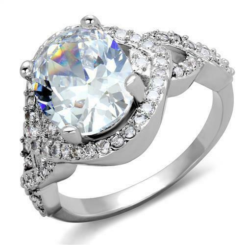 Jewellery Kingdom 8ct Ladies Oval Cz Dress Rhodium Cocktail Handmade Ring (Silver) - Jewelry Rings - British D'sire Main image