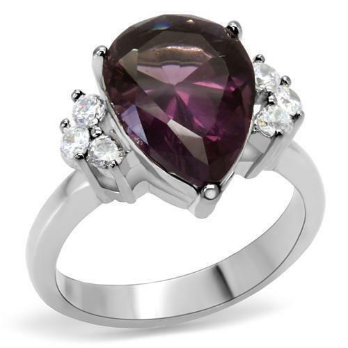 Jewellery Kingdom 8CT Stainless Steel Purple Sparkling Cocktail Ladies Amethyst Pear Ring - Jewelry Rings - British D'sire