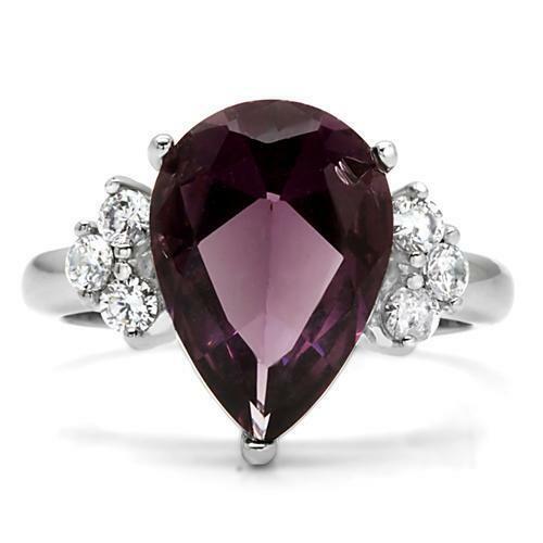 Jewellery Kingdom 8CT Stainless Steel Purple Sparkling Cocktail Ladies Amethyst Pear Ring - Jewelry Rings - British D'sire