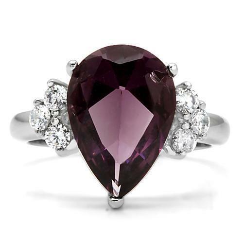 Jewellery Kingdom 8 Carat Stainless Steel Purple Sparkling Cocktail Ladies Amethyst Pear Ring Secondary image