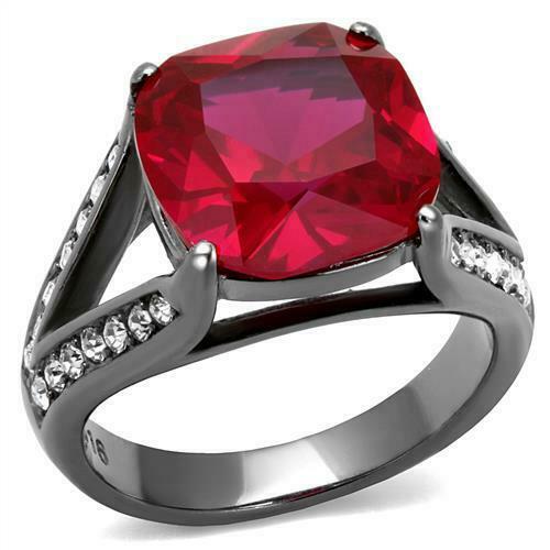 Jewellery Kingdom 9ct Cz Cushion Stainless Steel Cubic Zirconia Dress Ladies Ruby Ring Red - Jewelry Rings - British D'sire Main image