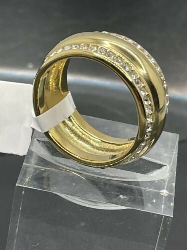 Jewellery Kingdom 9mm Cubic Zirconia 8KT Steel No Tarnish Ladies Band Ring (Gold) - Rings - British D'sire