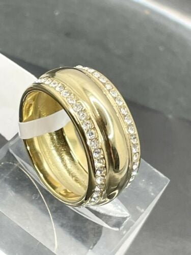 Jewellery Kingdom 9mm Cubic Zirconia 8KT Steel No Tarnish Ladies Band Ring (Gold) - Rings - British D'sire