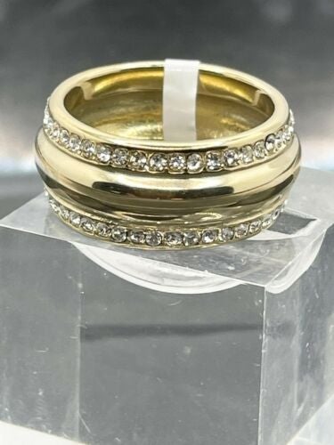 Jewellery Kingdom 9mm Cubic Zirconia 8KT Steel No Tarnish Ladies Band Ring (Gold) - Rings - British D'sire