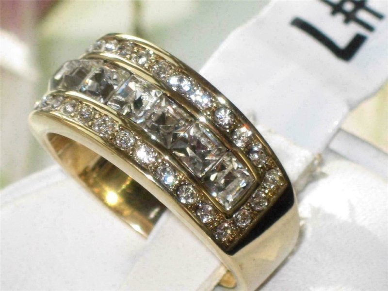 Jewellery Kingdom 9mm Eternity Steel Cubic Zirconia Ladies Princess Cut Gold Band - Jewelry Rings - British D'sire Main image