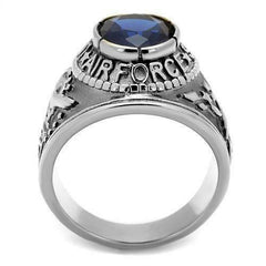 Jewellery Kingdom Air Force Signet Pinky Military USA Sapphire Oval Cubic Zirconia Stainless Steel Ring - Jewelry Rings - British D'sire