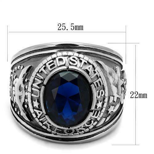 Jewellery Kingdom Air Force Signet Pinky Military USA Sapphire Oval Cubic Zirconia Stainless Steel Ring - Jewelry Rings - British D'sire