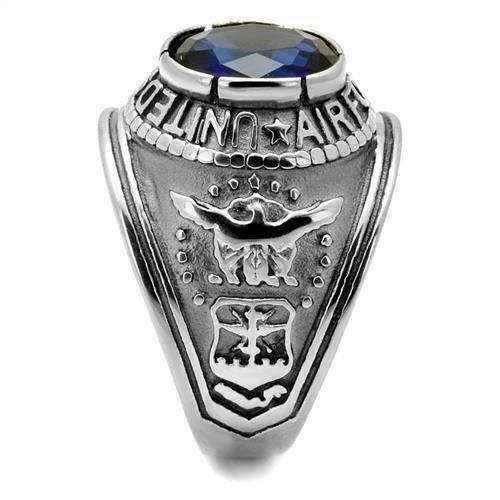 Jewellery Kingdom Air Force Signet Pinky Military USA Sapphire Oval Cubic Zirconia Stainless Steel Ring - Jewelry Rings - British D'sire