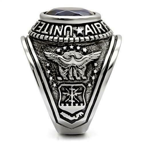 Jewellery Kingdom Air Force Signet Pinky Military USA Sapphire Oval Cubic Zirconia Stainless Steel Ring - Jewelry Rings - British D'sire