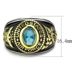 Jewellery Kingdom Air Force Stainless Steel Unites States 18kt Gold Military Ring (Blue Topaz) - Jewelry Rings - British D'sire