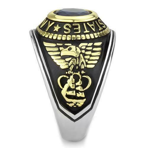 Jewellery Kingdom Air Force Stainless Steel Unites States 18kt Gold Military Ring (Blue Topaz) - Jewelry Rings - British D'sire