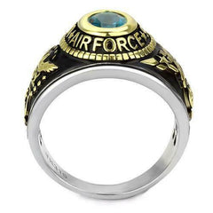 Jewellery Kingdom Air Force Stainless Steel Unites States 18kt Gold Military Ring (Blue Topaz) - Jewelry Rings - British D'sire