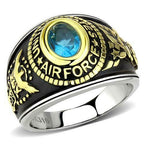 Jewellery Kingdom Air Force Stainless Steel Unites States 18kt Gold Military Ring (Blue Topaz) - Jewelry Rings - British D'sire