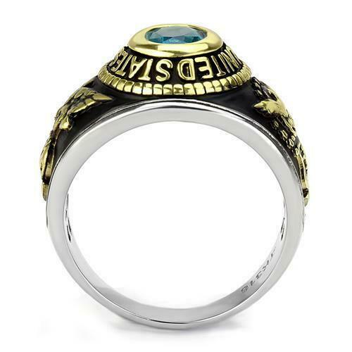 Jewellery Kingdom Air Force Stainless Steel Unites States 18kt Gold Military Ring (Blue Topaz) - Jewelry Rings - British D'sire