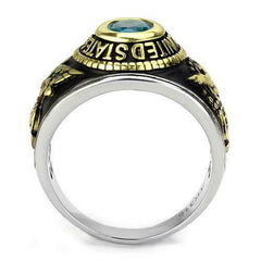 Jewellery Kingdom Air Force Stainless Steel Unites States 18kt Gold Military Ring (Blue Topaz) - Jewelry Rings - British D'sire