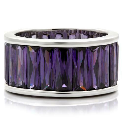 Jewellery Kingdom Amethyst Band Cubic Zirconia Full Eternity Emerald Cut Rhodium Ring (Purple & Silver) Secondary image