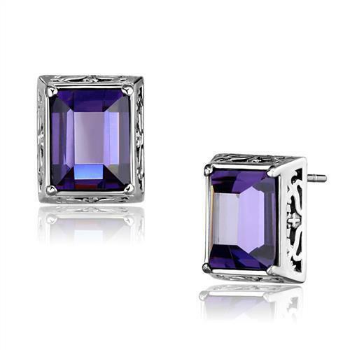 Jewellery Kingdom Amethyst Emerald Stud Cz Purple Stainless Steel Per Ear 5 Carat Earrings - Earrings - British D'sire Main image