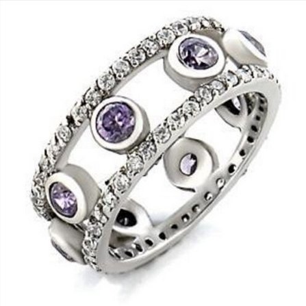 Jewellery Kingdom Amethyst Eternity 7mm Band Full CZ Bezel Pave Promise Ladies Ring (Purple) - Jewelry Rings - British D'sire Main image
