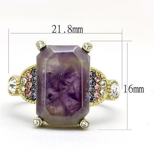 Jewellery Kingdom Amethyst Gold Emerald Cut Semi Precious Ladies Cubic Zirconia Steel Ring (Gold & Purple) Secondary image