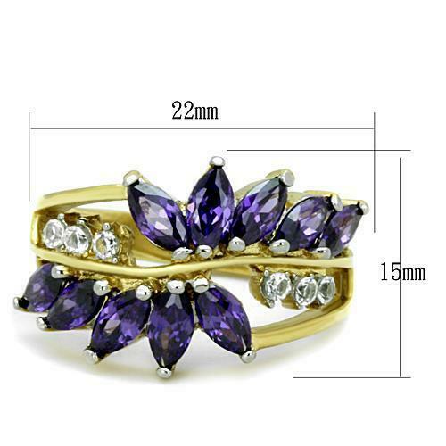 Jewellery Kingdom Amethyst Marquise Gold Cubic Zirconia Cluster 18kt Steel Ladies Clear Ring (Purple) - Jewelry Rings - British D'sire