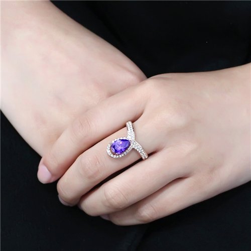 Jewellery Kingdom Amethyst Pear Cocktail Cubic Zirconia Steel Pretty Sparkling Ladies Rose Gold Ring - Jewelry Rings - British D'sire