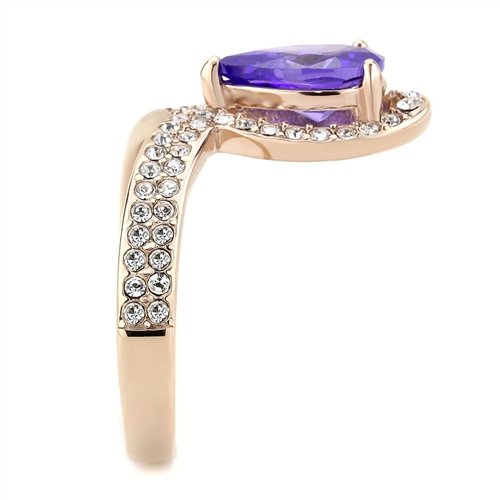 Jewellery Kingdom Amethyst Pear Cocktail Cubic Zirconia Steel Pretty Sparkling Ladies Rose Gold Ring - Jewelry Rings - British D'sire