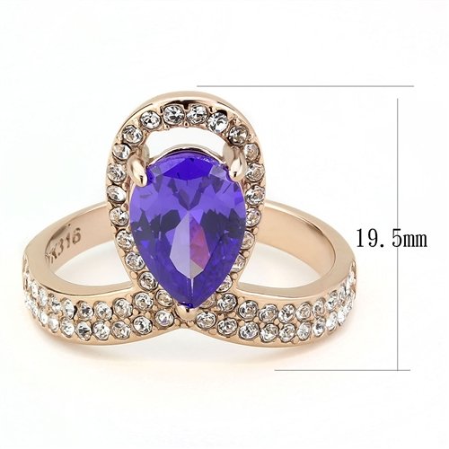 Jewellery Kingdom Amethyst Pear Cocktail Cubic Zirconia Steel Pretty Sparkling Ladies Rose Gold Ring Secondary image