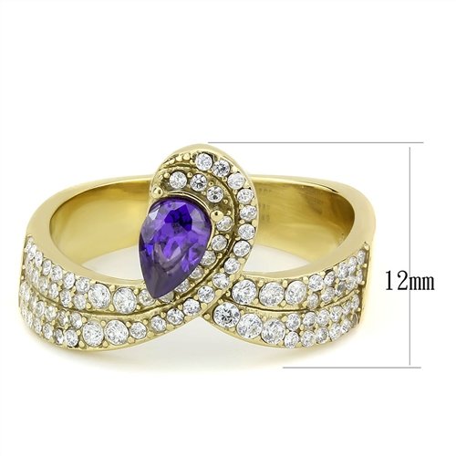 Jewellery Kingdom Amethyst Pear Ladies Simulated Diamonds Steel Cocktail Ring (Purple & Gold) - Jewelry Rings - British D'sire