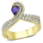 Jewellery Kingdom Amethyst Pear Ladies Simulated Diamonds Steel Cocktail Ring (Purple & Gold) - Jewelry Rings - British D'sire