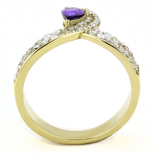 Jewellery Kingdom Amethyst Pear Ladies Simulated Diamonds Steel Cocktail Ring (Purple & Gold) - Jewelry Rings - British D'sire