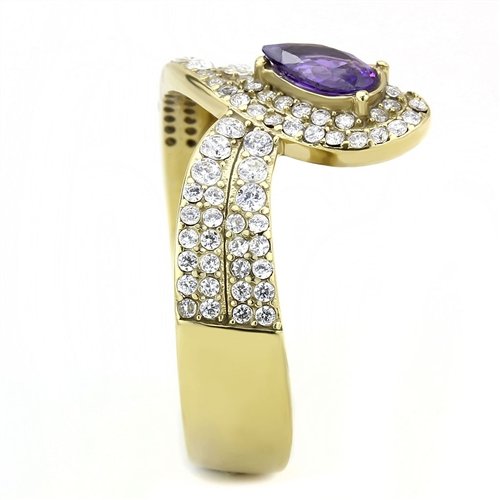 Jewellery Kingdom Amethyst Pear Ladies Simulated Diamonds Steel Cocktail Ring (Purple & Gold) - Jewelry Rings - British D'sire