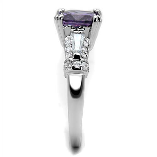 Jewellery Kingdom Amethyst Princess 4 Carat Baguettes Cubic Zirconia Silver Ladies High All Sizes Ring (Purple) - Jewelry Rings - British D'sire