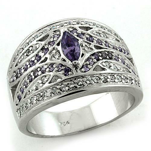 Jewellery Kingdom Amethyst Purple Dome Cubic Zirconia Marquise Cut Pave Sterling Silver Ring - Jewelry Rings - British D'sire Main image