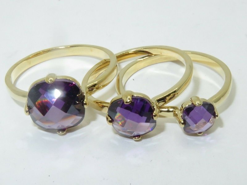 Jewellery Kingdom Amethyst Stacking CZ Cushion Cut 18kt Ladies Gold Ring Set (Purple & Gold) Secondary image
