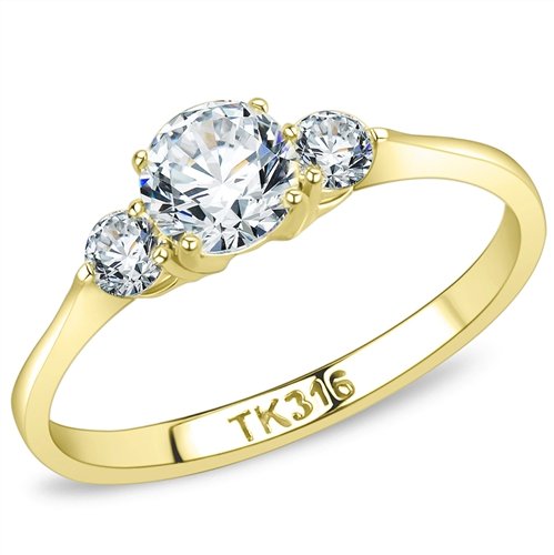 Jewellery Kingdom Anniversary Gold Three Stone Simulated Diamond Ring Past Present Future - Jewelry Rings - British D'sire Main image