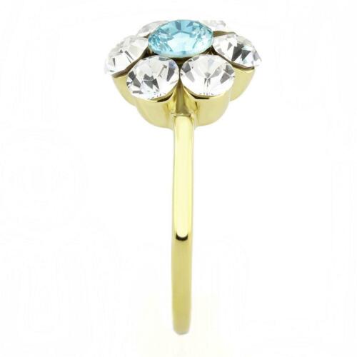 Jewellery Kingdom Aquamarine Flower Cluster Pretty Simulated Diamonds Ladies Ring (Gold) - Jewelry Rings - British D'sire