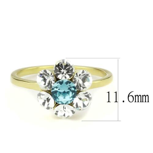 Jewellery Kingdom Aquamarine Flower Cluster Pretty Simulated Diamonds Ladies Ring (Gold) - Jewelry Rings - British D'sire