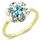 Jewellery Kingdom Aquamarine Flower Cluster Pretty Simulated Diamonds Ladies Ring (Gold) - Jewelry Rings - British D'sire