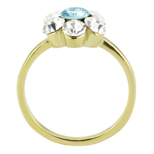 Jewellery Kingdom Aquamarine Flower Cluster Pretty Simulated Diamonds Ladies Ring (Gold) - Jewelry Rings - British D'sire