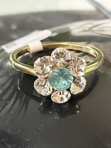 Jewellery Kingdom Aquamarine Flower Cluster Pretty Simulated Diamonds Ladies Ring (Gold) - Jewelry Rings - British D'sire